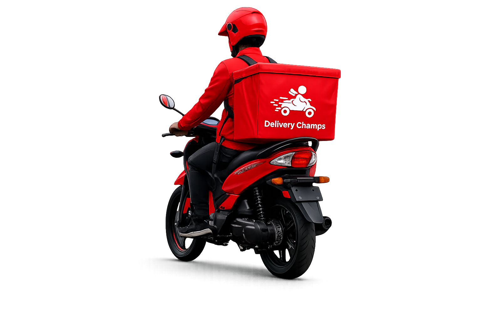 Delivery Champs rider on motorcycle